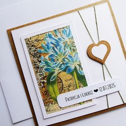 Kartka na ślub z niebieskimi kwiatami boho