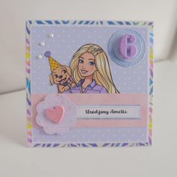 Personalizowana kartka urodzinowa Barbie z pieskiem