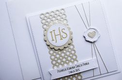 Skromna kartka na Komunię biało-beżowa