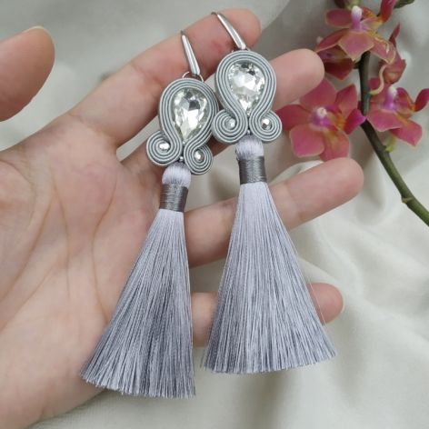 Soutache kolczyki wkrętki szare srebrne siwe