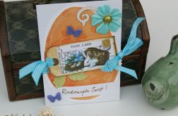 Kartka wielkanocna- zając na łące- rezerwacja