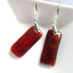 Ciemnopomarańczowy agat pajęczy, kolczyki wiszące prostokaty, srebro - 
