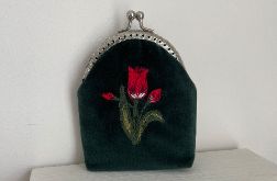 Portmonetka welurowa “Tulipan”, saszetka haftowana