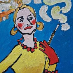 obraz olejny dama pióra nad głową