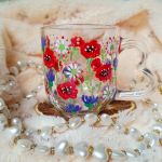 Ręcznie malowana szklanka maki chabry i stokrotki - Ręcznie malowane