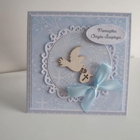 Kartka na Chrzest Święty gołabek błękitna