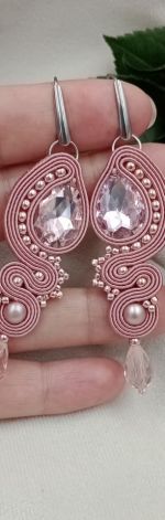 Soutache sutasz kolczyki zgaszony różowe róż