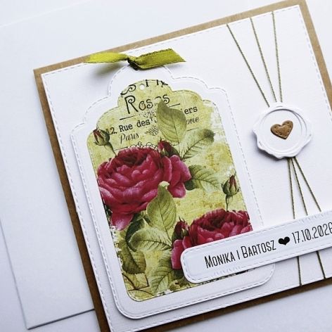 Niebanalna kartka ślubna z różami handmade