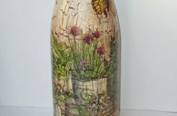 Butelka z ogródkiem ziołowym decoupage