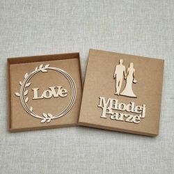 Kartka ślubna, drewniane dekoracje, pudełko - MP1W1W4
