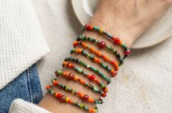 Komplet 9 Bransoletek na Gumce Boho - Koral, Brązowy Kamień i Szkło