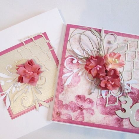 Kartka ROCZNICA ŚLUBU z różowymi kwiatami