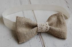 Opaska niemowlęca - Vintagowa, lniana kokardka