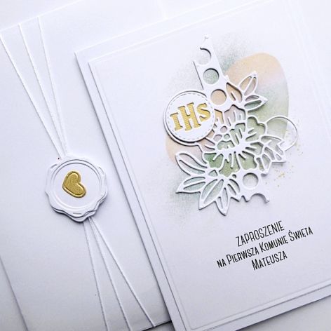Zaproszenie komunijne kremowo-zielone Hostia