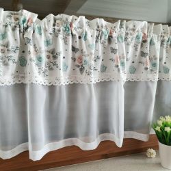 Zazdrostka/ lambrekin marszczona z koronką kwiaty, liście2