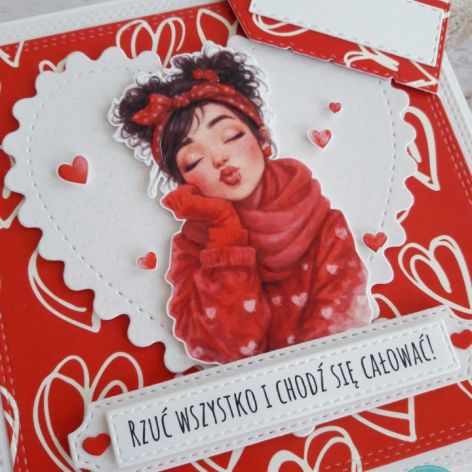 Kartka na walentynki z całuśną dziewczyną, nietypowy napis