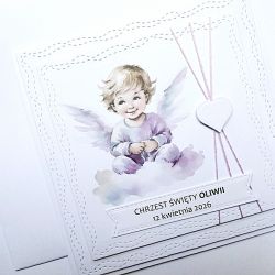 Kartka na Chrzest ręcznie robiona z aniołkiem