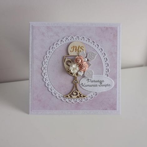 Kartka Komunia Święta kielich z hostią