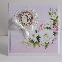 Kartka Pierwsza Komunia Święta róż kwiaty