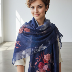 SZAL SZALIK JEDWABNO WEŁNIANY Róża Feltmondo