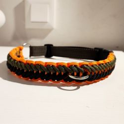 Obroża dla psa Paracord Handmade 42-50 cm L khaki-czarno-pomarańczowa