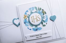 Kartka na Komunię pamiątka niebieska handmade