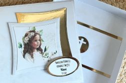 231,Kartka na komunię w pudełku dla dziewczynki z torebką