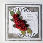 Kartka ŚLUBNA biało-grafitowa - Biało-grafitowa kartka na ślub z różami