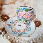 Ręcznie malowany komplet kwiaty i pszczoły 200 ml. - Ręcznie malowane