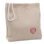 	Torba Lniana Eko Beżowa z Haftem Serce, Zapinana na Rzep z Rączką  - 