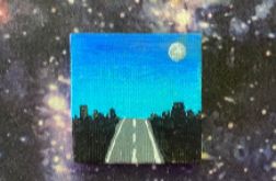 Mini magnes - Nocny wjazd do miasta - akryl