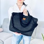 Duża torba z plecionki "Mili Weekend Bag" - czarna - 