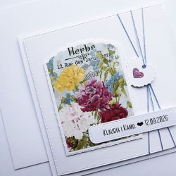 Subtelna kartka ślubna handmade z kwiatami 