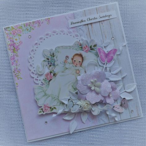 Kartka Scrapbooking Chrzest Dziewczynka