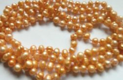 Jasno pomarańczowe perły naturalne, długi naszyjnik, sznur pereł
