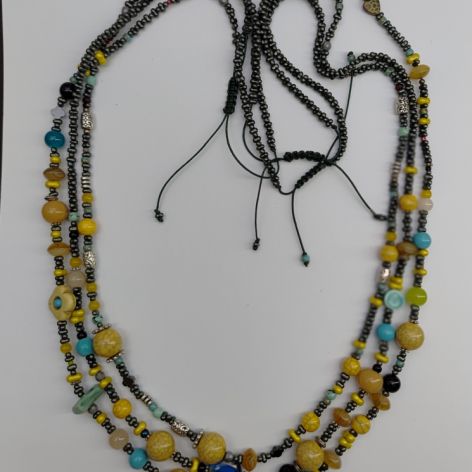 Naszyjnik Długie Sznury Boho Korale Żółty Howlit