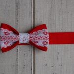 Opaska niemowlęca - Lniana, czerwona, z koronką - 