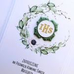 Zaproszenie komunijne biało-zielone z Hostią - Ręcznie robione zaproszenie komunijne