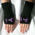 Rękawiczki - mitenki czarne z kokardką - 