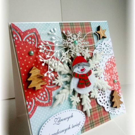 wesoła kartka świąteczna bałwanek
