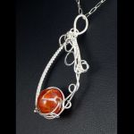 Agat ognisty, srebrny wisior z agatem - Silver pendant with Fire Agate wire wrapped gift for her gift for mom perfect present oryginal artisan handcrafted jewelry for women