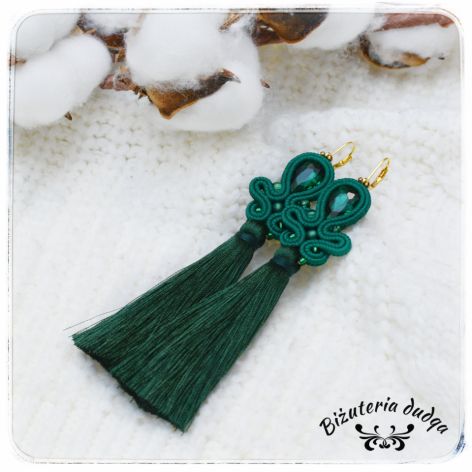Kolczyki sutasz soutache chwost zielone Long