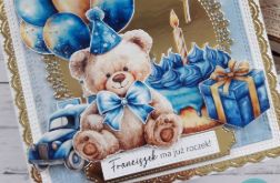 Kartka na roczek dla chłopca z misiem 2, personalizacja