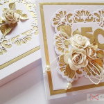 Kartka ROCZNICA ŚLUBU biało-złocista - Biało-złocista kartka na rocznice ślubu w pudełku