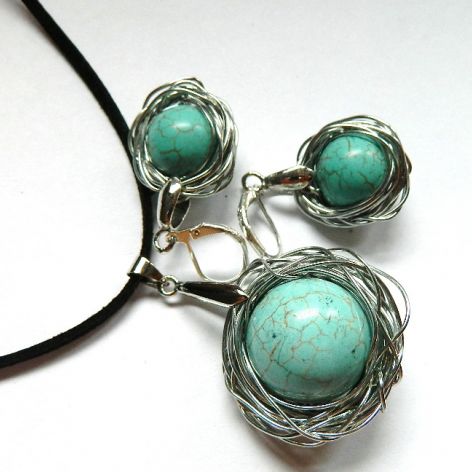  Turkus naturalny w srebrnej aureoli, oryginalna biżuteria wire wrapping