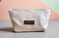 Pleciona kosmetyczka MIDI ecru zielony suwak