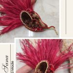 Ręcznie robiona broszka kwiat z kryształkami i piórami - Broszka kwiatowy pąk z ręcznym haftem