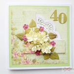Kartka ROCZNICA ŚLUBU zielono-kremowa - Kartka na rocznicę ślubu z kremowymi kwiatami