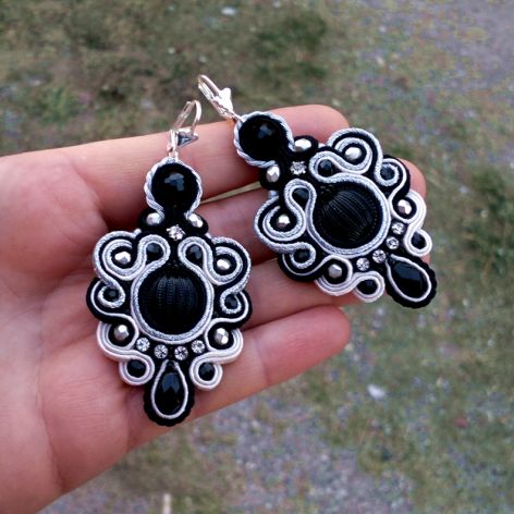 Kolczyki Czerń, Srebro & Ecru Zamówienie dla Eweliny