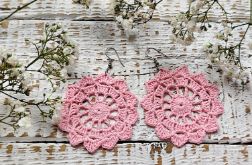 Kolczyki szydełkowe rozetki - jasnoróżowe